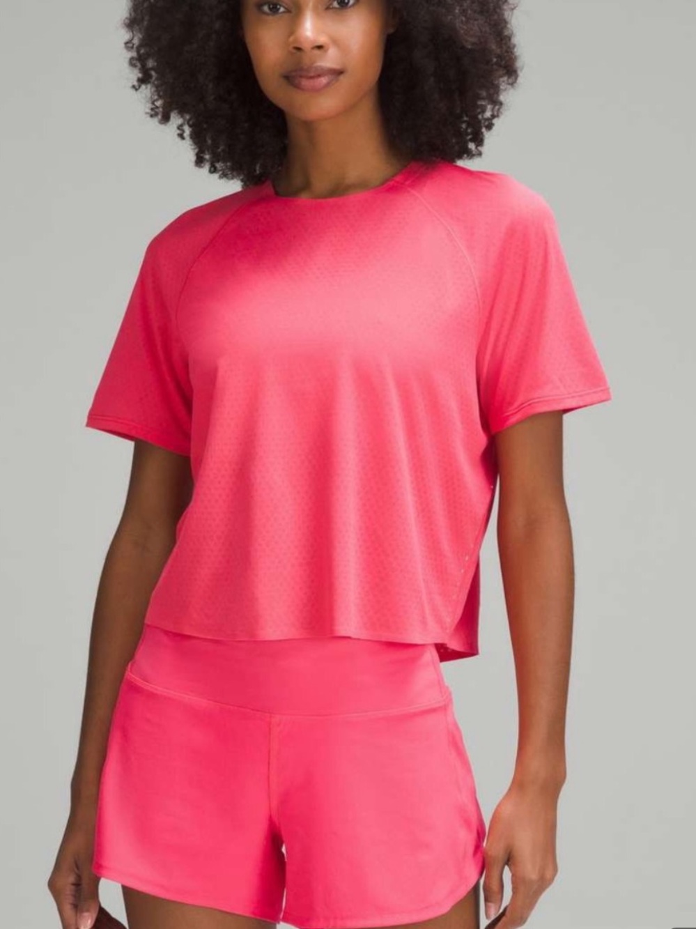 Lululemon Fast and Free Race Length T-Shirt Lip Gloss Cropped Size 6